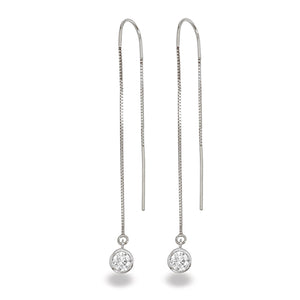 14K White Gold Diamond Bezel Threader Box Chain Earrings