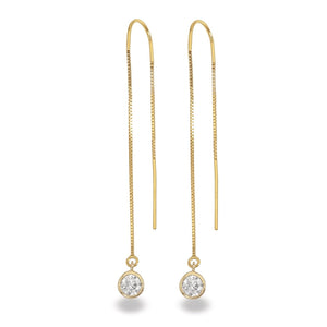 14k White Gold Lab-Grown Diamond Bezel Box Chain Threader Earrings