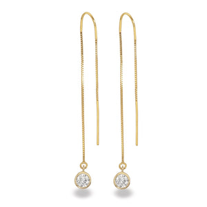 14K Yellow Gold Natural Diamond Bezel Box Chain Threader Earrings