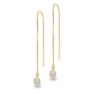14K Yellow Gold Natural Diamond Bezel Box Chain Threader Earrings