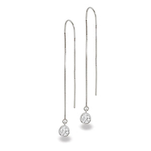 Sterling Silver Lab-Grown Diamond Bezel Box Chain Threader Earrings