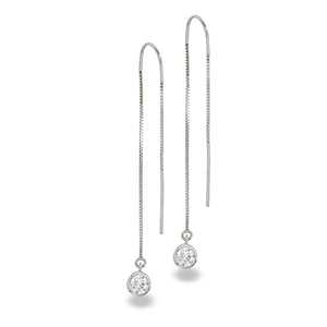14k White Gold Lab-Grown Diamond Bezel Box Chain Threader Earrings