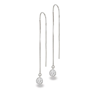 Sterling Silver Natural Diamond Bezel Box Chain Threader Earrings