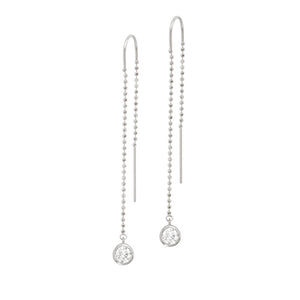 14K Yellow Gold Natural Diamond Bezel Ball Chain Threader Earrings