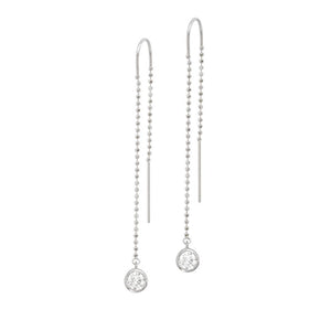 Sterling Silver Lab-Grown Diamond Bezel Ball Chain Threader Earrings