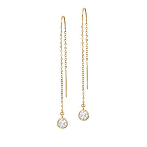 14K Yellow Gold Lab-Grown Diamond Bezel Cable Chain Threader Earrings