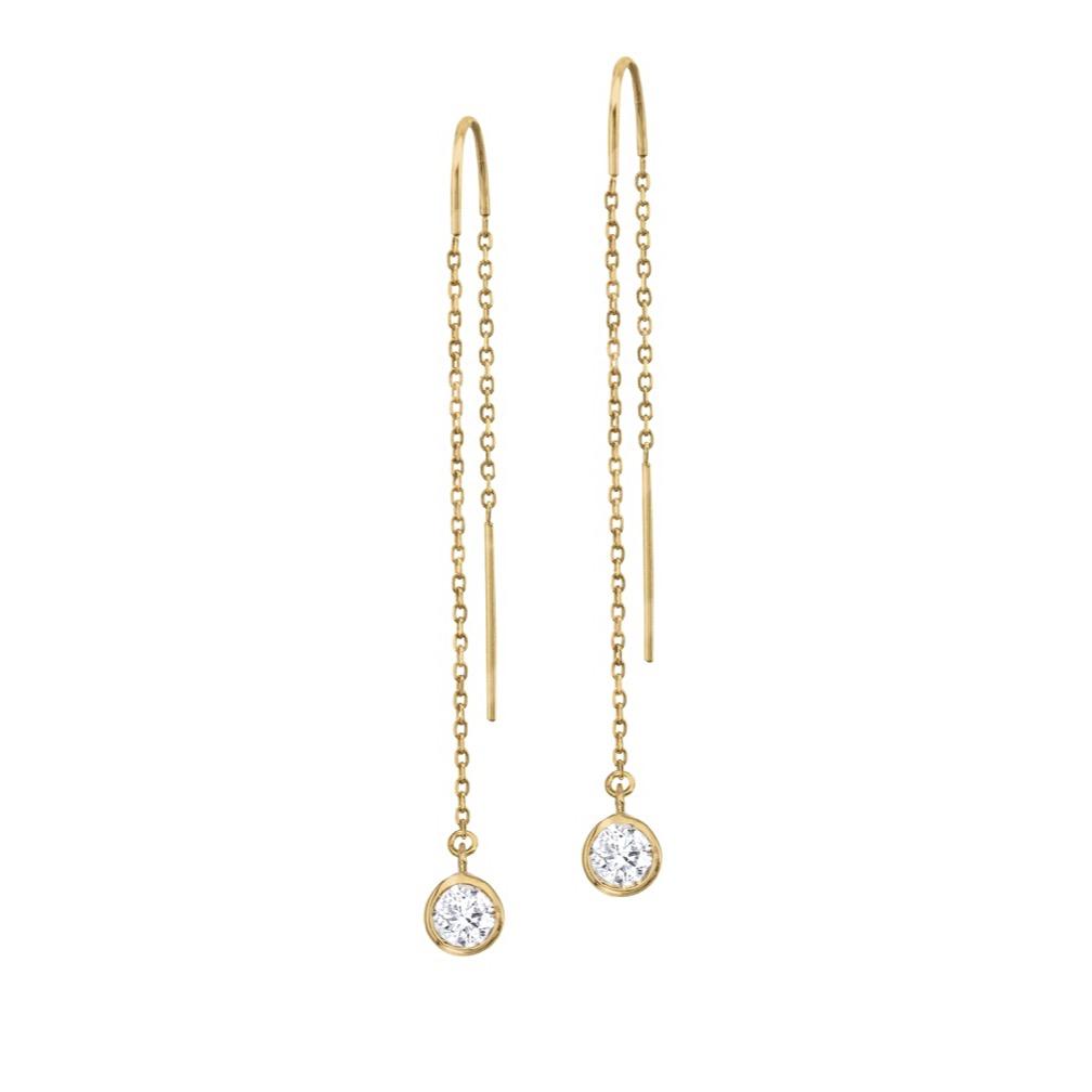 14K Yellow Gold Lab-Grown Diamond Bezel Cable Chain Threader Earrings