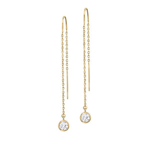 14K White Gold Lab-Grown Diamond Bezel Cable Chain Threader Earrings