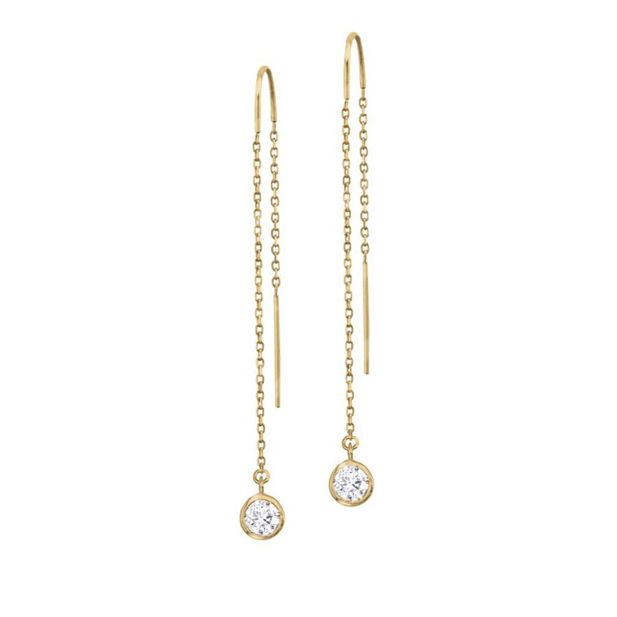 14K White Gold Lab-Grown Diamond Bezel Cable Chain Threader Earrings
