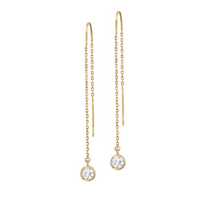 14K White Gold Natural Diamond Bezel Cable Chain Threader Earrings