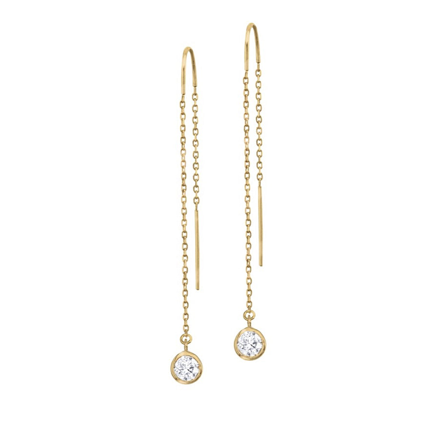 14K White Gold Diamond Bezel Cable Chain Threader Earrings