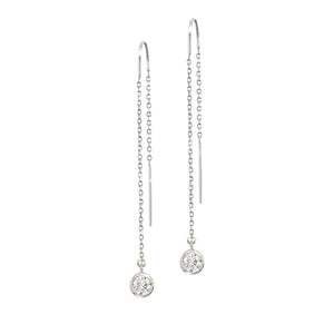 14K White Gold Diamond Bezel Cable Chain Threader Earrings