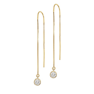 14K White Gold Natural Diamond Bezel Box Chain Threader Earrings
