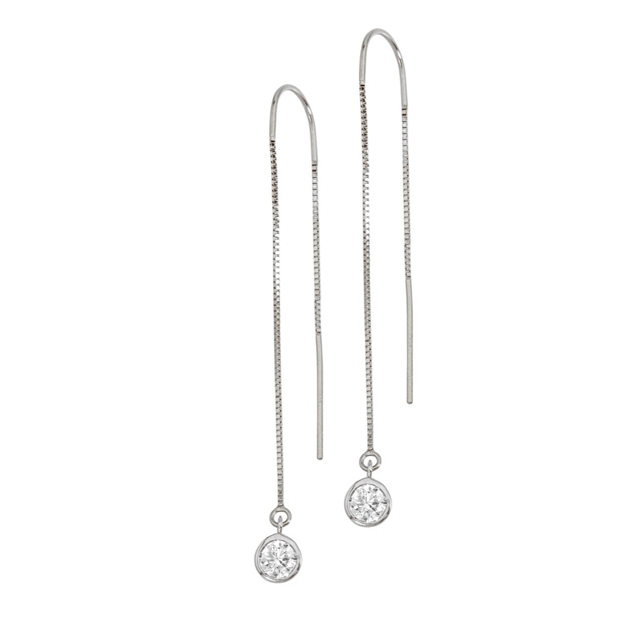 14K White Gold Natural Diamond Bezel Box Chain Threader Earrings - Jean ...