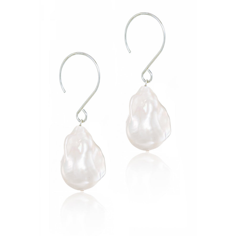 Tiny Treasures Large Baroque Freshwater Pearl French Wire Earrings In Sterling Silver