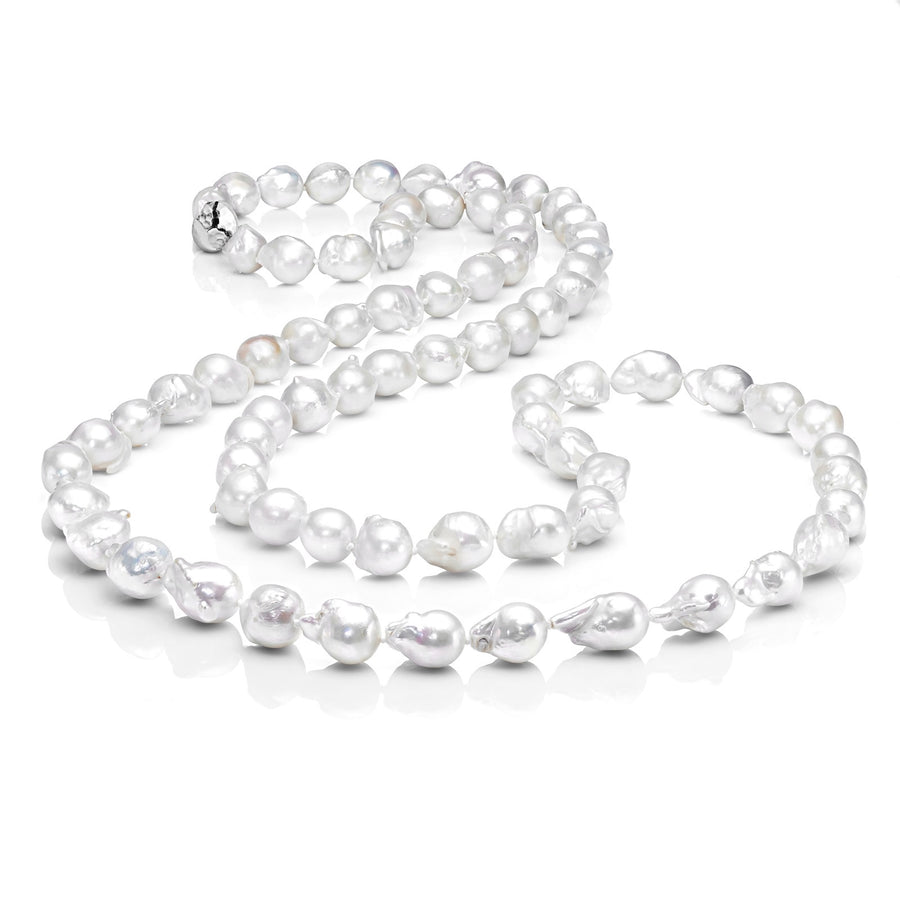 Les Trois Corniches Large White Baroque Freshwater Pearl Necklace ~ Sterling Silver Clasp