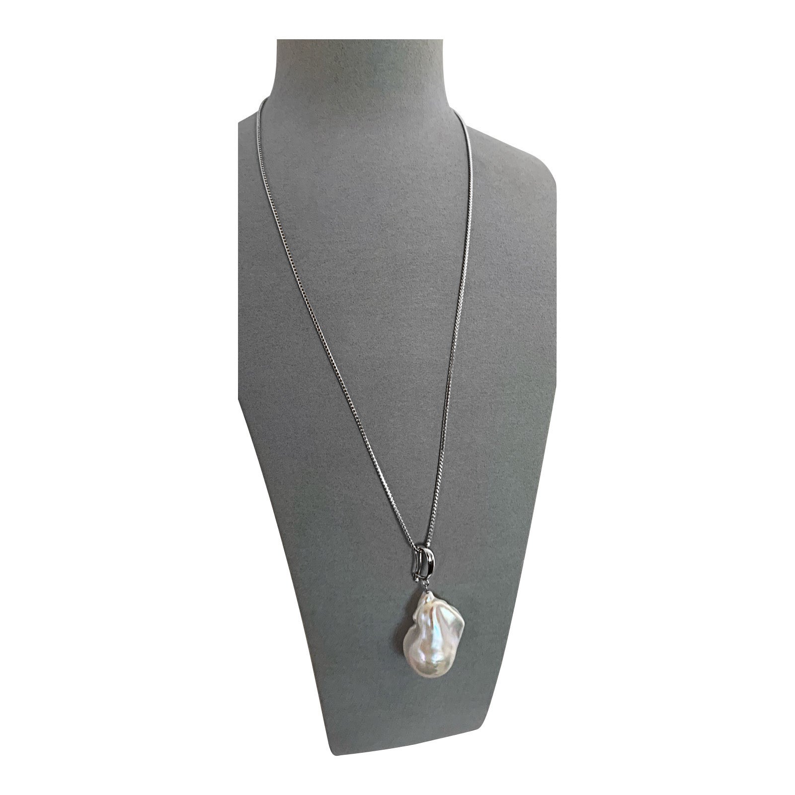 Sterling Silver XXL White Baroque Freshwater Pearl Pendant