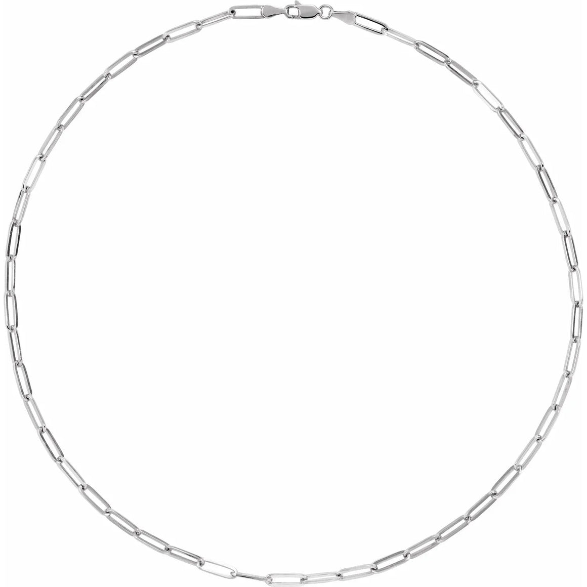 14K White Gold 3.85mm Long Link Elongated PaperClip Chain Necklace