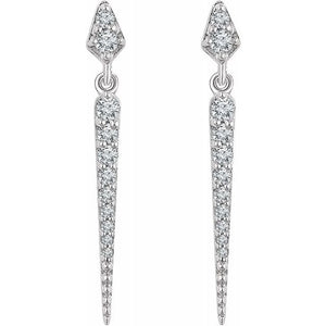 14K White Gold 1/4 Carat Diamond Dangle Spike Earrings