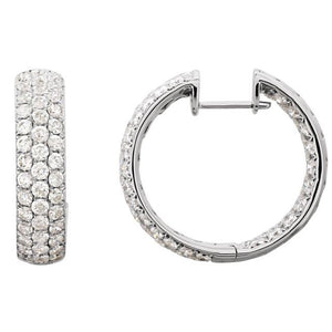 18K White Gold Inside-Outside 4 Carat Natural Diamond Hoop Earrings